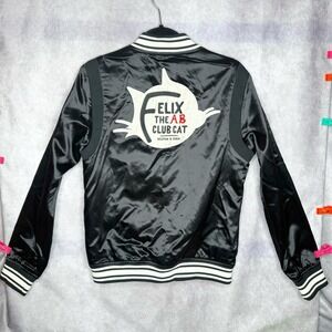 Scotch & Soda Adult Small Felix The Ab Club Cat Varsity Jacket Black Satin EUC